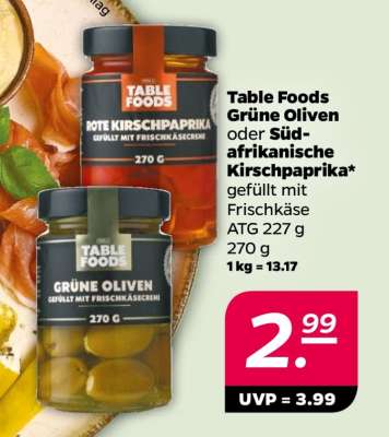 Table Foods Grüne Oliven oder Süd-afrikanische Kirschpaprika