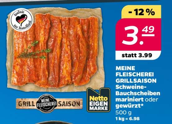 Meine Fleischerei Grillsaison Schweine-Bauchscheiben mariniert oder gewürzt