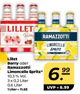Lillet Berry oder Ramazzotti Limoncello Spritz