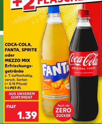 COCA-COLA, FANTA, SPRITE oder MEZZO MIX Erfrischungsgetränke