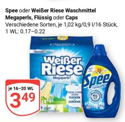 Spee oder Weißer Riese Waschmittel Megaperls, Flüssig oder Caps