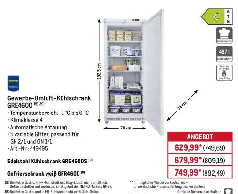 Gewerbe-Umluft-Kühlschrank GRE4600