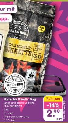 Holzkohle Briketts, 3 kg