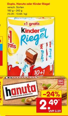 Duplo, Hanuta oder Kinder Riegel