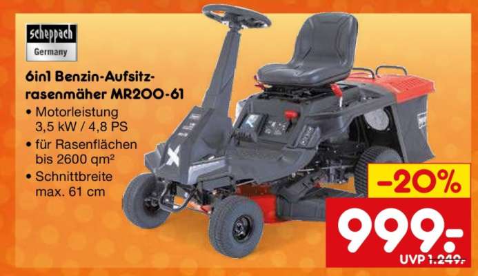 6in1 Benzin-Aufsitzrasenmäher MR200-61
