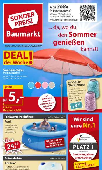Prospekte Sonderpreis-Baumarkt - 27.06.2026 - 3.07.2026.