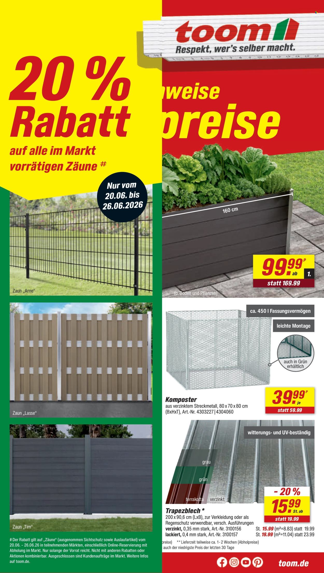 toom Baumarkt Prospekte  - 20.06.2026 - 26.06.2026. Seite 1