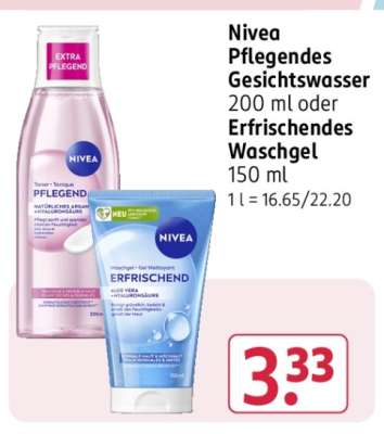 Nivea Pflegendes Gesichtswasser 200 ml oder Erfrischendes Waschgel 150 ml