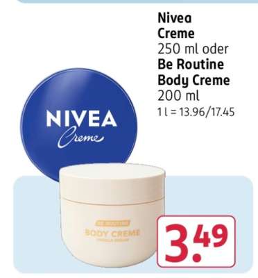 Nivea Creme 250 ml oder Be Routine Body Creme 200 ml