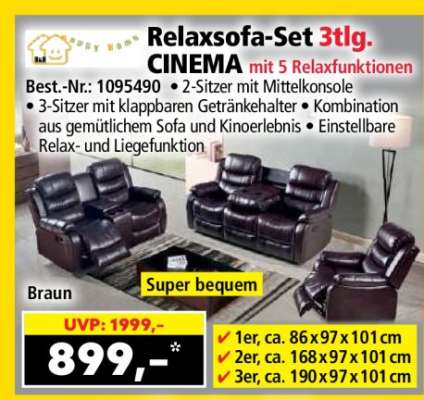 Relaxsofa-Set 3tlg. CINEMA mit 5 Relaxfunktionen