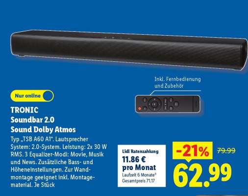 TRONIC Soundbar 2.0 Sound Dolby Atmos