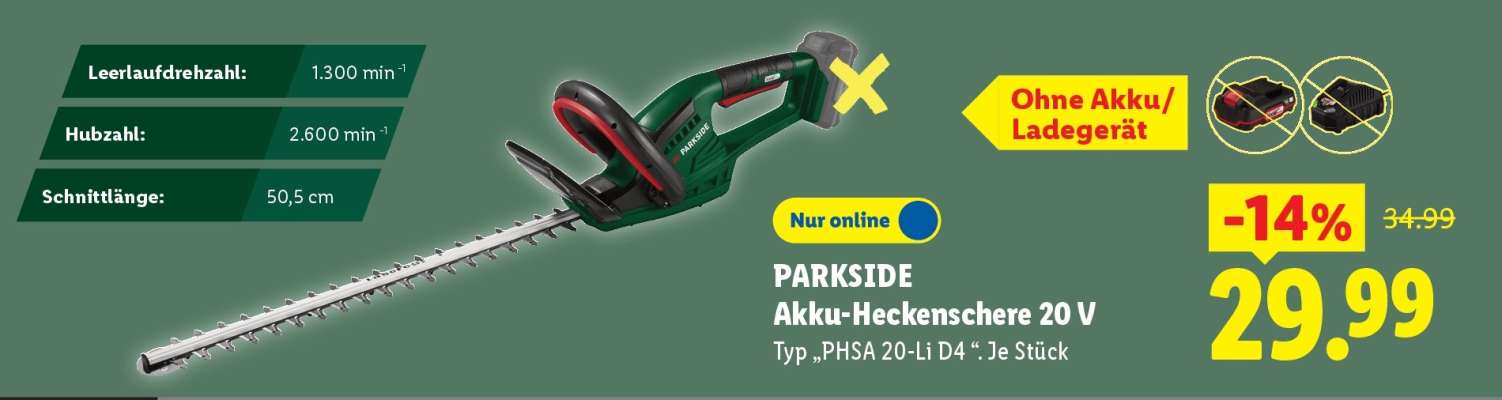 PARKSIDE Akku-Heckenschere 20 V