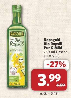 Rapsgold Bio Rapsöl Pur & Mild