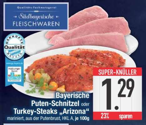 Bayerische Puten-Schnitzel oder Turkey-Steaks 'Arizona'