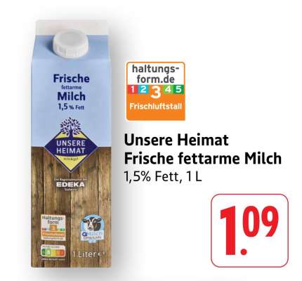 Unsere Heimat Frische fettarme Milch