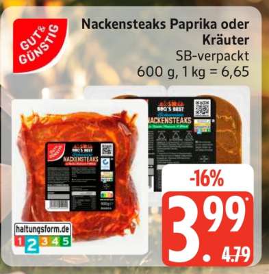 Nackensteaks Paprika oder Kräuter