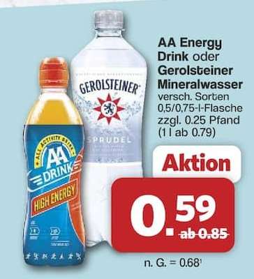 AA Energy Drink oder Gerolsteiner Mineralwasser