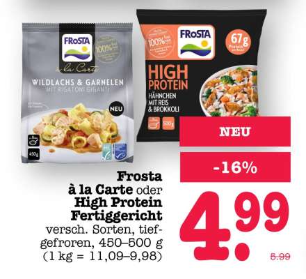 Frosta à la Carte oder High Protein Fertiggericht