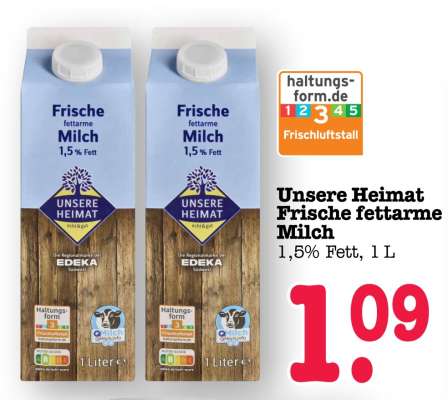 Unsere Heimat Frische fettarme Milch