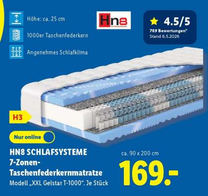 Hn8 Schlafsysteme 7-Zonen-Taschenfederkernmatratze