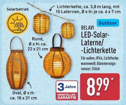 BELAVI LED-Solar-Laterne/-Lichterkette