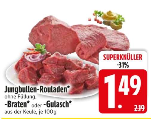 Jungbullen-Rouladen, -Braten oder -Gulasch