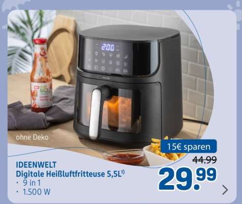 IDEENWELT Digitale Heißluftfritteuse 5,5L