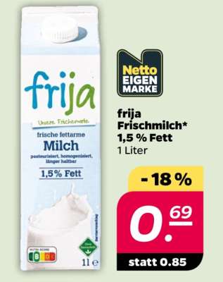 frija Frischmilch 1,5 % Fett*