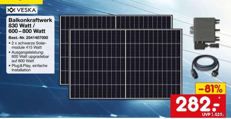 Balkonkraftwerk 830 Watt / 600 - 800 Watt