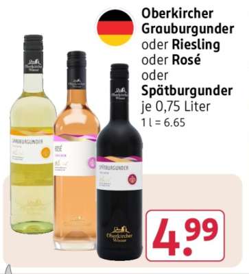 Oberkircher Grauburgunder oder Riesling oder Rosé oder Spätburgunder