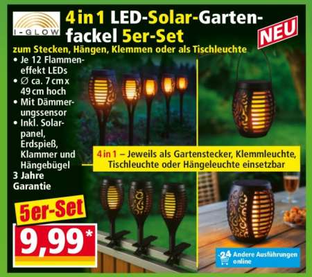 4 in 1 LED-Solar-Gartenfackel 5er-Set