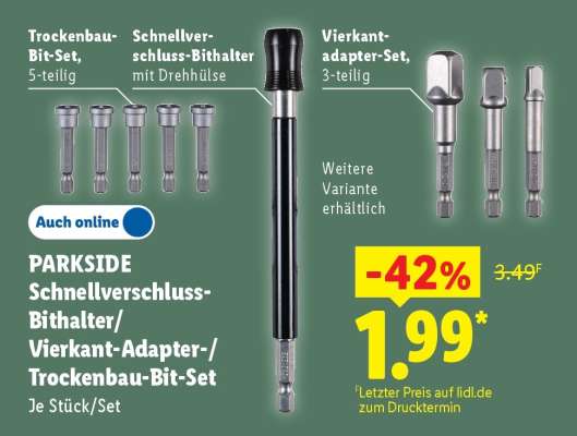 PARKSIDE Schnellverschluss-Bithalter/Vierkant-Adapter-/Trockenbau-Bit-Set