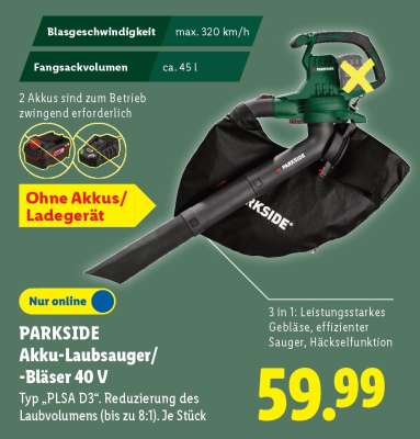 PARKSIDE Akku-Laubsauger/-Bläser 40 V
