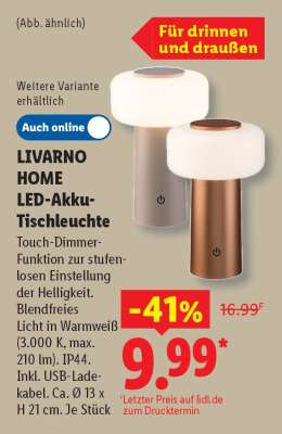 LIVARNO home LED-Akku-Tischleuchte