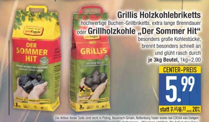 Grillis Holzkohlebriketts oder Grillholzkohle 'Der Sommer Hit'