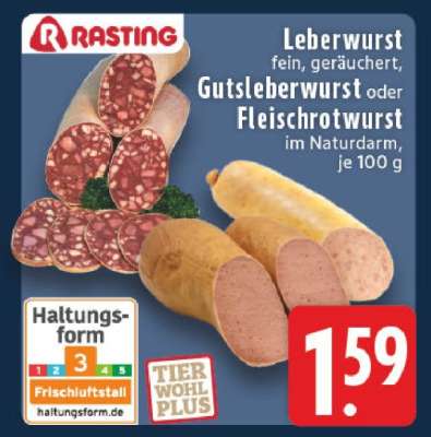 Rasting Leberwurst, Gutsleberwurst oder Fleischrotwurst