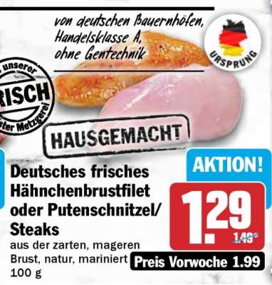 Deutsches frisches Hähnchenbrustfilet oder Putenschnitzel/Steaks
