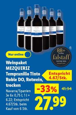 Weinpaket MEZQUIRIZ Tempranillo Tinto Roble DO, Rotwein, trocken