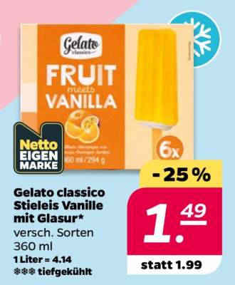 Gelato classico Stieleis Vanille mit Glasur
