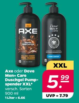 Axe oder Dove Men+ Care Duschgel Pumpspender XXL