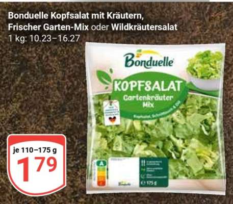 Bonduelle Kopfsalat mit Kräutern, Frischer Garten-Mix oder Wildkräutersalat