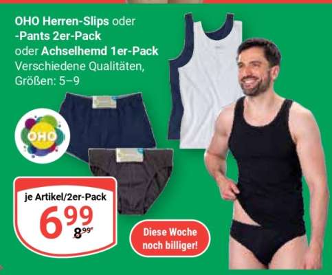 OHO Herren-Slips oder -Pants 2er-Pack oder Achselhemd 1er-Pack