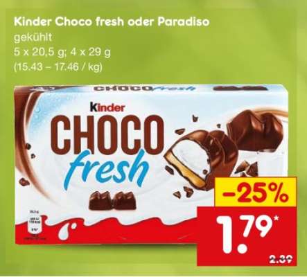 KINDER Choco fresh oder Paradiso