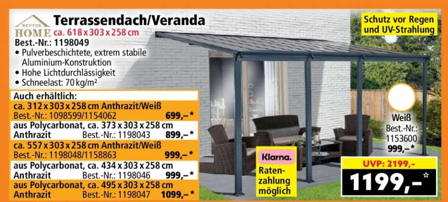 Terrassendach/Veranda ca. 618x303x258 cm