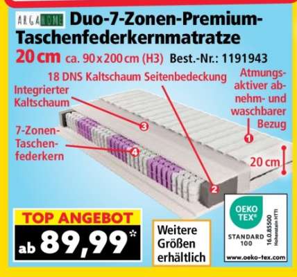 Duo-7-Zonen-Premium-Taschenfederkernmatratze