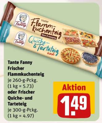 Tante Fanny Frischer Flammkuchenteig oder Frischer Quiche- und Tarteteig