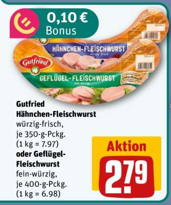 Gutfried Hähnchen-Fleischwurst oder Geflügel-Fleischwurst