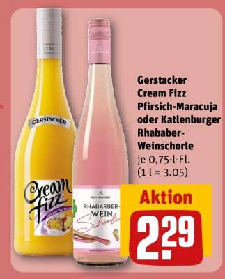 Gerstacker Cream Fizz Pfirsich-Maracuja oder Katlenburger Rhabarber-Weinschorle