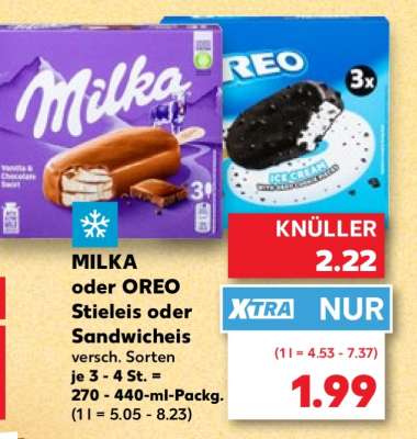 MILKA oder OREO Stieleis oder Sandwicheis
