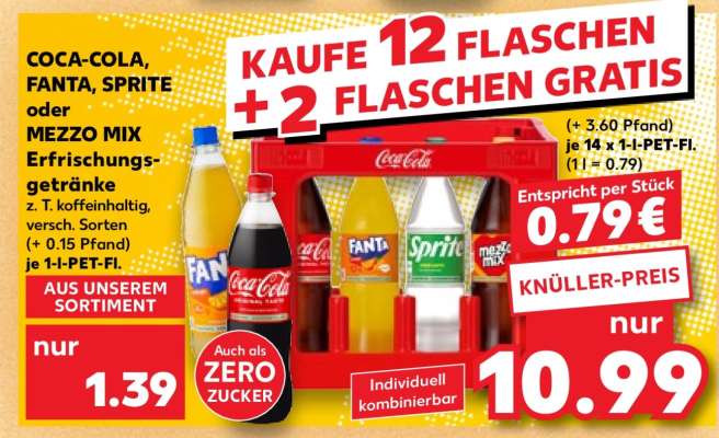 COCA-COLA, FANTA, SPRITE oder MEZZO MIX Erfrischungsgetränke
